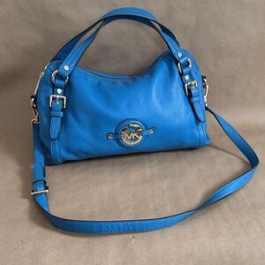 Michael Kors Fulton Large Heritage Blue Pebeled Leather Satchel Bag